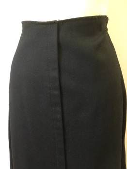 N/L, Black, Wool, Solid, Long a Line Skirt with Snap Closure at Side Seam,