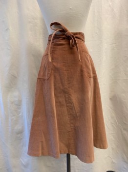 Womens, Skirt, Panther, Tan Brown, Cotton, Polyester, Solid, 27, Corduroy Wrap Skirt, 2 Back Pockets, Early 70s,