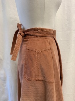 Panther, Tan Brown, Cotton, Polyester, Solid, Corduroy Wrap Skirt, 2 Back Pockets, Early 70s,