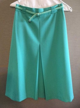 Womens, Skirt, COLLEGE TOWN, Teal Green, Polyester, Solid, H 30, W 24, SKIRT-3/4 Length: Teal Green, Belt Hoops with (BELT: Light Teal Green,teal Green,baby Blue Stripes W/gold Buckle), 1 Long Kick Pleat Front Center, Zip Back, See Photo Attached,