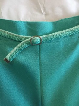 Womens, Skirt, COLLEGE TOWN, Teal Green, Polyester, Solid, H 30, W 24, SKIRT-3/4 Length: Teal Green, Belt Hoops with (BELT: Light Teal Green,teal Green,baby Blue Stripes W/gold Buckle), 1 Long Kick Pleat Front Center, Zip Back, See Photo Attached,