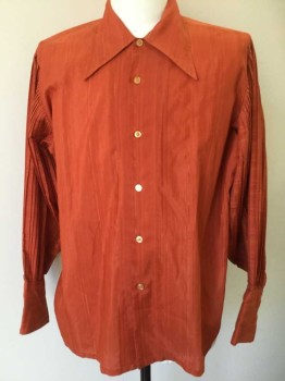 CARRIAGE CLUB, Burnt Orange, Polyester, Cotton, Stripes, Self Stripe, Long Sleeve Button Front, Oversized Collar Attached, Micro-pleated Poofy Sleeves, 4 Button Cuffs, Has Ren Faire/Historical Look,