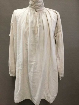 Mens, Historical Fiction Shirt, N/L, Cream, Cotton, Solid, Long Sleeves, 3 Buttons At Stand Collar, Puffy Sleeves, Pullover, Dirty/Aged Throughout, Hole At Center Back Neck