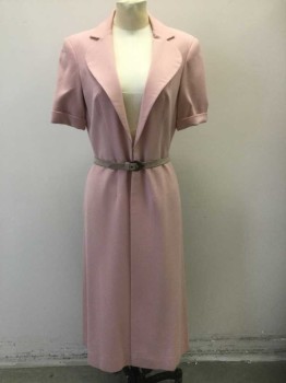 Womens, Coat, N/L, Mauve Pink, Blush Pink, Wool, Silk, Solid, W:28, B:36, Short Sleeve Over Dress/Coat, Mauve Crepe, Notch Lapel with Rounded Large Lower Notch, 3 Hook & Eye Closures at Waist, Folded Cuffs, Ankle Length Hem, Mauve Silk Satin Lining, Made To Order Reproduction **2 Pieces - Comes with Non Coded Blush Suede 1" Wide Belt, with Brown Plastic Buckle