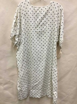 Unisex, Patient Gown, White, Navy Blue, Blue, Cotton, Polyester, Novelty Pattern, O/S, Short Sleeves, Novelty Polk Dot, Stitched Center Seam at Back