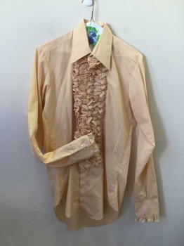 Mens, Formal Shirt, AFTER 6, Peach Orange, Poly/Cotton, Solid, 34, 14.5, Tux Shirt, Long Sleeves, Collar Attached, Button Front, Ruffled Front & Ruffled Trim Cuffs