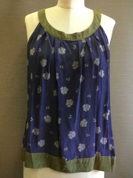 JENNY TAN, Olive Green, Navy Blue, Periwinkle Blue, Silk, Floral, Dots