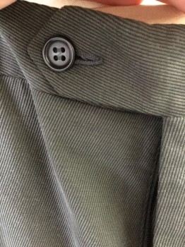 CANALI, Forest Green, Black, Cotton, Stripes - Diagonal , Flat Front, Twill Weave, Button Tab, Small Welt Pocket