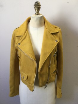 Womens, Casual Jacket, FITAYLOR, Mustard Yellow, Synthetic, Solid, S, Ultra Suede Mustard Yellow Biker Style Jacket