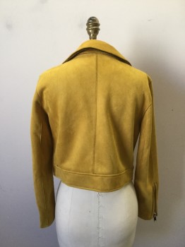 Womens, Casual Jacket, FITAYLOR, Mustard Yellow, Synthetic, Solid, S, Ultra Suede Mustard Yellow Biker Style Jacket