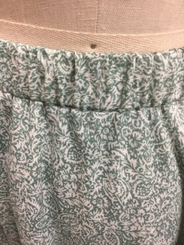 ANDREA GAYLE, Jade Green, White, Polyester, Abstract , Floral, Elastic Waist, A-Line, Hem Below Knee