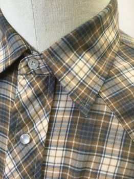 Mens, Western Shirt, CAMPUS, Brown, Navy Blue, Beige, White, Poly/Cotton, Plaid, Slv:38, N:16.5, Tall, Long Sleeves, Snap Front, Collar Attached, 2 Pockets with Flap and 1 Snap Closure, Western Style Yoke and Pocket Flaps