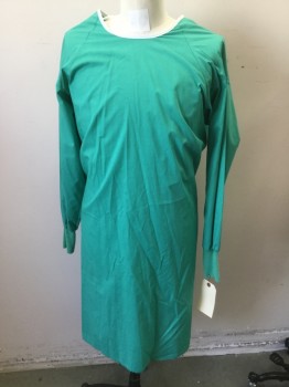 Unisex, Surgical Gown, LANDAU, Teal Green, White, Poly/Cotton, Solid, L, Rib Knit Cuffs