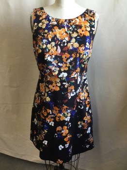 KAREN MILLEN, Black, Orange, Royal Blue, Brown, Teal Green, Cotton, Elastane, Floral, Detached Cropped Top, Wide Round Neck,  2" Straps, Zip Back, Black Lining, Flair Bottom Skirt