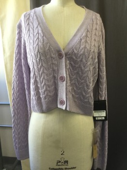 REFORMATION, Lilac Purple, Acrylic, Solid, Cable Knit, Cropped, V-neck,