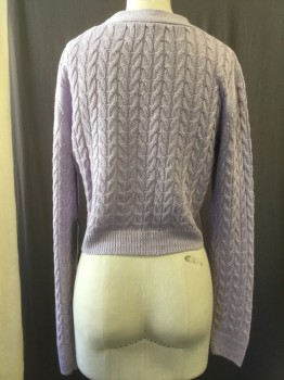REFORMATION, Lilac Purple, Acrylic, Solid, Cable Knit, Cropped, V-neck,