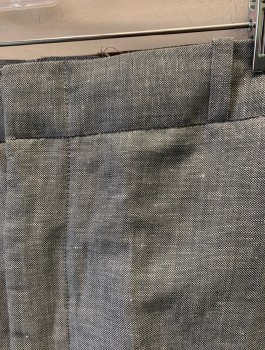 Mens, 1920s Vintage, Suit, Pants, SIAM COSTUMES MTO, Gray, White, Linen, 2 Color Weave, I:Open, W:38, Flat Front, Button Fly, 4 Pockets, Belt Loops, Suspender Buttons at Inside Waist, Made To Order **Has a Double - FC052504
