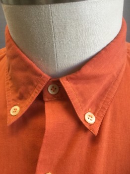 MICHEL AXEL, Orange, Cotton, Solid, Long Sleeve Button Front, Collar Attached, Button Down Collar, 1 Patch Pocket with Button Closure,