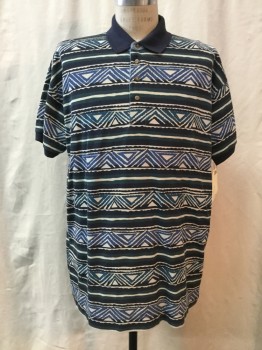 BUGLE BOY, Cream, Blue, Navy Blue, Forest Green, Polyester, Abstract , Stripes, Short Sleeves, Collar Attached,