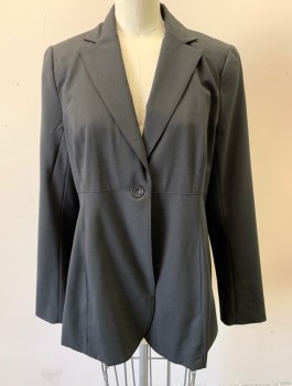 A PEA IN THE POD, Black, Wool, Spandex, Solid, Maternity, Single Breasted, Notched Lapel, 1 Button, Empire Waist, Slightly Stretchy Material