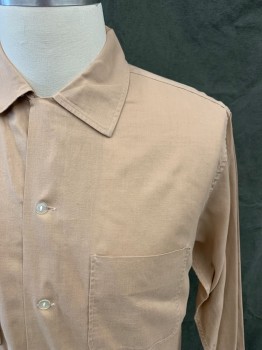 N/L, Lt Brown, Cotton, Synthetic, Solid, Button Front, Collar Attached, Long Sleeves, Button Cuff, 2 Pockets.