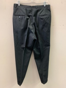 Mens, 1960s Vintage, Suit, Pants, BENNETT, Dk Gray, French Blue, Wool, Glen Plaid, 28.5, 32/, Slant Pockets, Zip Front, Flat Front