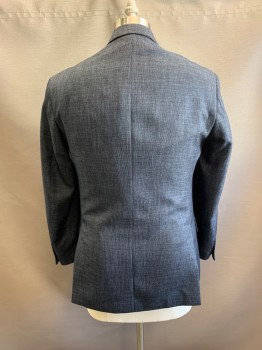 Mens, Sportcoat/Blazer, TALLIA, Black, Blue-Gray, Polyester, Rayon, 2 Color Weave, 40R, Black Piping Trim on Lapel, Notched Lapel, Single Breasted, Button Front, 2 Buttons, 3 Pockets, Double Back Vent