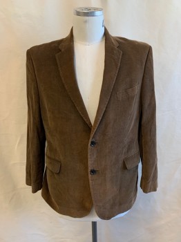 Mens, Sportcoat/Blazer, TOMMY HILFIGER, Brown, Cotton, Solid, 42S, Single Breasted, 2 Buttons, Corduroy, Notched Lapel, 3 Pockets, 4 Button Cuffs, 2 Back Vents