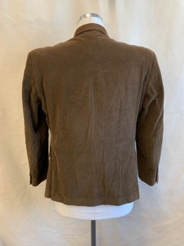 Mens, Sportcoat/Blazer, TOMMY HILFIGER, Brown, Cotton, Solid, 42S, Single Breasted, 2 Buttons, Corduroy, Notched Lapel, 3 Pockets, 4 Button Cuffs, 2 Back Vents
