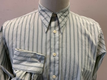 Mens, Shirt, DARCY, Mint Green, Dusty Green, Cream, Cotton, Stripes - Vertical , 16/34, Long Sleeves, Collar Attached, Button Front, Long Collar Points, French Cuffs,