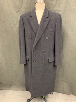 Mens, Coat, N/L, Charcoal Gray, Wool, Solid, 48R, Double Breasted, Collar Attached, Peaked Lapel, 3 Pockets,
