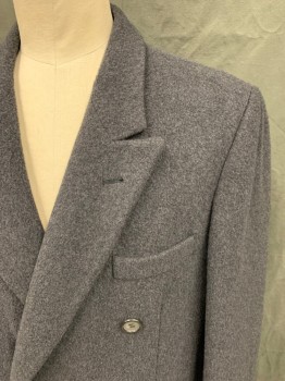 Mens, Coat, N/L, Charcoal Gray, Wool, Solid, 48R, Double Breasted, Collar Attached, Peaked Lapel, 3 Pockets,
