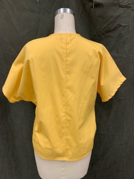 CHEROKEE, Yellow, Poly/Cotton, Solid, V-neck, 1 Pocket, Short Sleeves