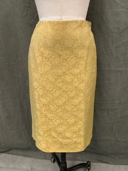 Womens, 1960s Vintage, Suit, Skirt, N/L, Goldenrod Yellow, Silk, Floral, W 30, Below Knee, Side Zip, Small Side Seam Slits,