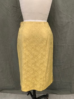 Womens, 1960s Vintage, Suit, Skirt, N/L, Goldenrod Yellow, Silk, Floral, W 30, Below Knee, Side Zip, Small Side Seam Slits,