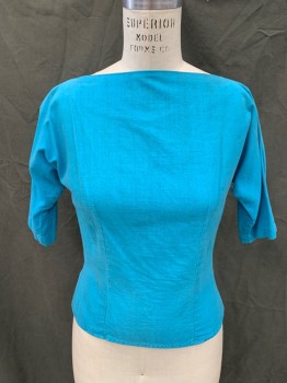Womens, Top, MAYA DE MEXICO, Turquoise Blue, Cotton, Heathered, B 36, Pullover, Boat Neck, Dolman 1/2 Sleeve, Zip Up Half Back,