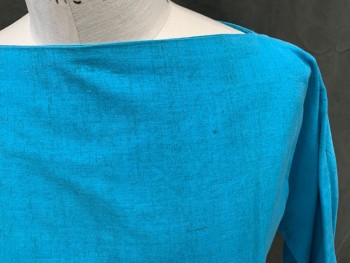Womens, Top, MAYA DE MEXICO, Turquoise Blue, Cotton, Heathered, B 36, Pullover, Boat Neck, Dolman 1/2 Sleeve, Zip Up Half Back,