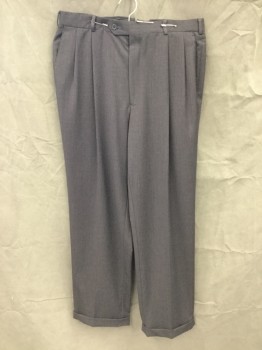 BROOKS BROTHERS, Charcoal Gray, Wool, Solid, Double Pleats, Button Tab Closure, Slant Welt Pockets, Belt Loops, 2 Welt Pockets At Back, Cuffed Hem, Center Back Slit, Suspender Buttons