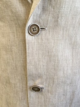 Mens, Sportcoat/Blazer, TOMMY HILFIGER , Sand, Linen, Heathered, 42S, Notched Lapel, Single Breasted, 2 Button Front, 3 Pockets, Long Sleeves, 2 Slit Back Hem, Pale Yellow with Self/shinny Polka Dots Lining