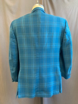 Mens, Blazer/Sport Co, Towncraft, Turquoise Blue, Yellow, Wool, Polyester, Plaid, Short, 40, Lightweight Poly Wool, Flap Pockets, Half Lined, 2 Light Faux Wood Buttons, Double Vents, Narrow Notch Collar