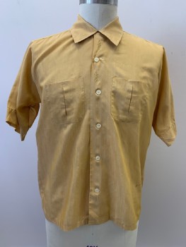 SEARS, Gold, Polyester, Cotton, Plaid, S/S, B.F., C.A., Chest Pockets, Embroiderred Detail