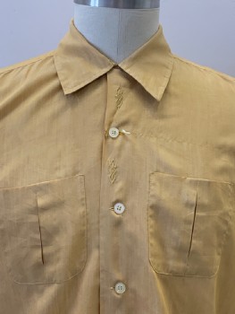 Mens, Casual Shirt, SEARS, Gold, Polyester, Cotton, Plaid, L, S/S, B.F., C.A., Chest Pockets, Embroiderred Detail