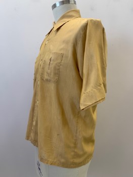 Mens, Casual Shirt, SEARS, Gold, Polyester, Cotton, Plaid, L, S/S, B.F., C.A., Chest Pockets, Embroiderred Detail