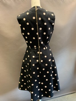 KATE SPADE, Black, Taupe, Cotton, Polyester, Polka Dots, Sweat heart Neckline, Faille Fabric,Gold Zipper at CB.