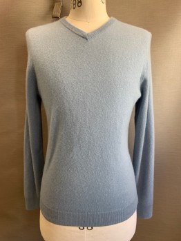 Mens, Pullover Sweater, NORDSTROM, French Blue, Cashmere, Solid, M, L/S, V Neck