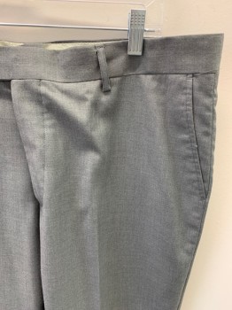 Mens, Suit, Pants, CARLO LUSSO, Medium Gray, Polyester, Rayon, Heathered, Zip Front, Button Closure, 4 Pockets, Creased Front