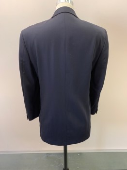 GIANPAULO, Navy Blue, Wool, Solid, Notched Lapel, Single Breasted, Button Front, 2 Buttons, 3 Pockets