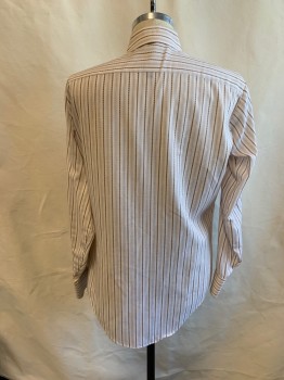 Mens, Dress Shirt, ARROW, Brown, Beige, White, Cotton, Stripes - Vertical , 16/34, C.A., Button Front, L/S, 1 Pocket,