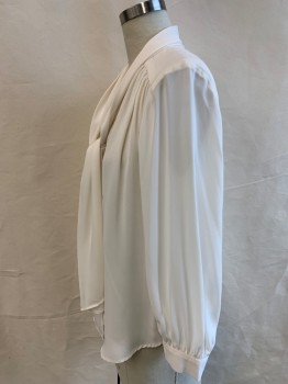 Womens, Blouse, BANANA REPUBLIC, Eggshell White, Polyester, Solid, S, L/S, C.A.,  V-N,  Attached Neck Tie,