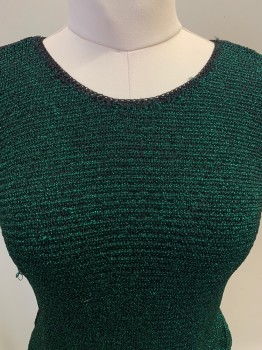 NO LABEL, Emerald Green, Black, Polyester, Speckled, S/S, Crew Neck